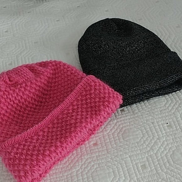 Set of two knit Hats Adult.  Pink Hat & Black Hat - Picture 2 of 11